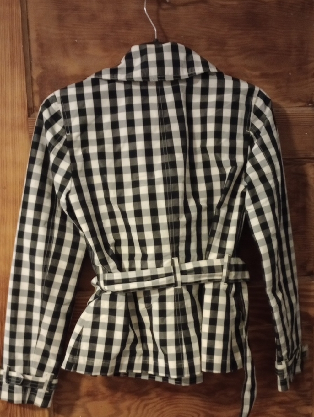 Ralph Lauren Black and White Gingham Double-Breasted Trench Style Rain Jacket - Picture 4 of 6